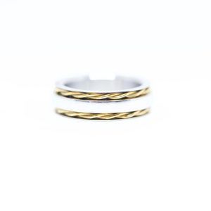 Two Tone 18k Gold Dipped Stainless Steel Mens Ring